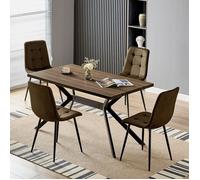 Ensemble de salle à manger - WAFTING - 140x80x73 cm - 4 places - Chaises velours marron - Table bois foncé