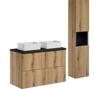 Ensemble De Salle De Bain 100 Cm Chêne Noir Plan De Lavabo + Colonne