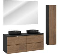 Ensemble De Salle De Bain 120 Cm 2X Lavabo Noir Colonne Miroir Led