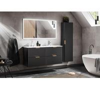 Ensemble De Salle De Bain 120 Cm Noir Mat Avec Lavabo Et Colonne