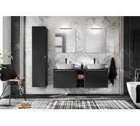 Ensemble De Salle De Bain 180 Cm Noir Avec 2 Lavabos, Colonne, Miroirs Et Éclairage Led