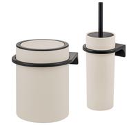 Ensemble de salle de bain 2 pièces SAVONA Softtouch de Bremermann, comprenant un support mural, une poubelle à cosmétiques et un porte-brosse de toilettes, rond - beige