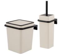 Ensemble de salle de bain 2 pièces SAVONA Softtouch de Bremermann, comprenant un support mural, une poubelle de salle de bain et un porte-brosse de toilettes, de forme carrée - beige