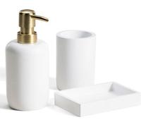 Ensemble de salle de bain 3 pièces blanc avec distributeur de savon et gobelet