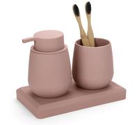 Ensemble de salle de bain 3 pièces : distributeur de savon, gobelet à brosse à dents, plateau, en plastique ABS rose