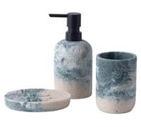 Ensemble de salle de bain 3 pièces : distributeur de savon, porte-savon, porte-brosses à dents, résine, gris-vert