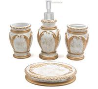Ensemble de salle de bain 4 pièces blanc et or - pomme de douche, porte-brosse à dents, porte-savon et distributeur de savon