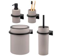 Ensemble de salle de bain 4 pièces bremermann SAVONA comprenant un distributeur de savon, un gobelet, une poubelle cosmétique de 5,5 litres et une brosse WC, en plastique taupe.