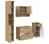 Ensemble de salle de bain 4 pièces chêne artisanal 76,5 x 35 x 64 cm | Bois ingénieux et métal, 3 tiroirs, 6 portes, 15 étagères, installation murale