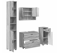 Ensemble de salle de bain 4 pièces gris sonoma 76,5 x 35 x 64 cm | Meuble mural, bois ingénierie, métal, 3 tiroirs, 15 étagères, design moderne
