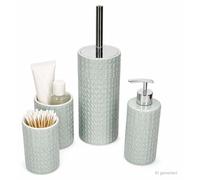 Ensemble de salle de bain 4 pièces Lenora menthe : gobelet, distributeur de savon, brosse de toilette