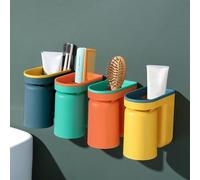 Ensemble de salle de bain 4 pièces, porte-brosse murale avec pot, 2 en 1