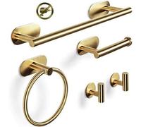 Ensemble de salle de bain 5 pièces avec porte-serviettes dorés à fixation par bandes adhésives
