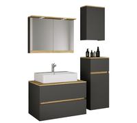 Ensemble de salle de bain 5 pièces comprenant vasque en céramique, meuble de salle de bain avec 2 tiroirs à fermeture amortie, armoire mi-hauteur, armoire murale, armoire de toilette avec miroir, écla