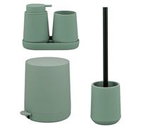 Ensemble de salle de bain 5 pièces eluno TESERO avec distributeur de savon, gobelet, bol, poubelle cosmétique de 4 litres et brosse WC en plastique vert