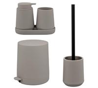 Ensemble de salle de bain 5 pièces eluno TESERO comprenant un distributeur de savon, un gobelet, un bol, une poubelle cosmétique de 4 litres et un ensemble brosse WC, en plastique marron