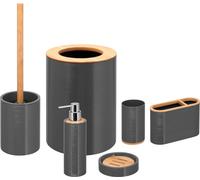 Ensemble de salle de bain 6 pièces Bremermann SEGNO | comprenant une brosse WC, un distributeur de savon, une poubelle à cosmétiques, un porte-savon, un porte-brosse et un gobelet, gris