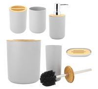 Ensemble de salle de bain 6 pièces comprenant un porte-savon, un porte-brosses à dents, un gobelet pour bain de bouche et un flacon de lotion, gris