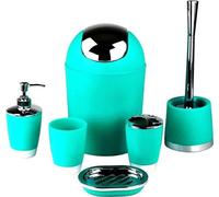 Ensemble de salle de bain, 6 pièces, distributeur de savon, brosse de toilettes, vert turquoise