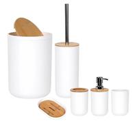 Ensemble de salle de bain - 6 pièces - Plastique - Distributeur de savon - Récipient à savon - Brosse WC - Flacon à lotion - Blanc