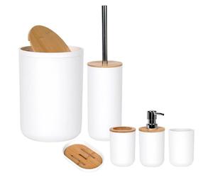 Ensemble de salle de bain - 6 pièces - Plastique - Distributeur de savon - Récipient à savon - Brosse WC - Flacon à lotion - Blanc