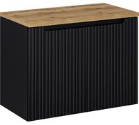 Ensemble De Salle De Bain 80 Cm Noir Mat Avec Plan De Travail Chêne Meuble Sous Lavabo