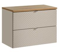 Ensemble de salle de bain AOKI : meuble sous vasque à tiroirs 80cm + plan vasque aspect bois