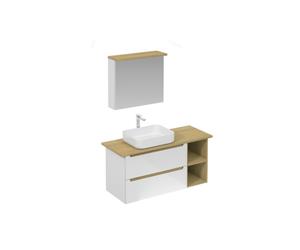 Ensemble de salle de bain avec lavabo comprenant mitigeur de lavabo, bec et siphon Naturel Stilla blanc brillant (KSETSTILLA001)