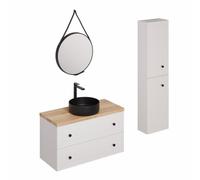Ensemble de salle de bain avec lavabo comprenant robinet de lavabo, bec et siphon Naturel Forli blanc (KSETFORLI1)