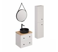 Ensemble de salle de bain avec lavabo comprenant robinet de lavabo, bec et siphon Naturel Forli blanc (KSETFORLI7)