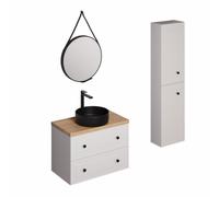 Ensemble de salle de bain avec lavabo comprenant robinet de lavabo, bec et siphon Naturel Forli blanc (KSETFORLI10)