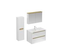 Ensemble de salle de bain avec lavabo comprenant robinet de lavabo, bec et siphon Naturel Stilla blanc brillant (KSETSTILLA004)