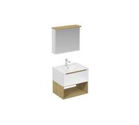 Ensemble de salle de bain avec lavabo comprenant robinet de lavabo, bec et siphon Naturel Stilla blanc brillant (KSETSTILLA007)