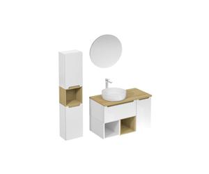Ensemble de salle de bain avec lavabo comprenant robinet de lavabo, bec et siphon Naturel Stilla blanc brillant (KSETSTILLA013)