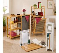 Ensemble de salle de bain Bamboo Spa (4 pièces) – Étagère à linge, plateau de baignoire et porte-rouleau