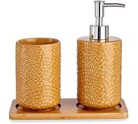 Ensemble de Salle de Bain - BIGBUY HOME - Modèle Camel - Céramique et Bambou - 3 pièces - Multicolore
