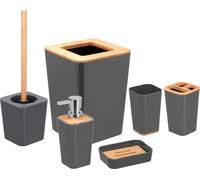 Ensemble de salle de bain bremermann CALVI 6 pièces | comprenant une brosse WC, un distributeur de savon, une poubelle à cosmétiques, un porte-savon, un porte-brosse et un mug, gris
