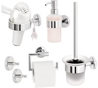 Ensemble de salle de bain bremermann LUCENTE - Accessoires de salle de bain 5 pièces : porte-papier toilette, brosse WC, distributeur de savon, crochet porte-serviettes, support pour sèche-cheveux