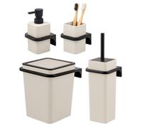 Ensemble de salle de bain bremermann SAVONA, 4 pièces, comprenant un distributeur de savon, un gobelet, un seau à cosmétiques de 6 litres et un ensemble de toilettes en plastique, de couleur beige