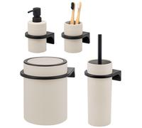 Ensemble de salle de bain bremermann SAVONA, 4 pièces, comprenant un distributeur de savon, un gobelet, un seau à cosmétiques de 5,5 litres et un ensemble de toilettes en plastique, de couleur beige