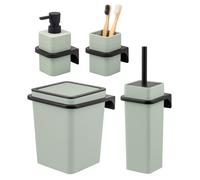 Ensemble de salle de bain bremermann SAVONA, 4 pièces, comprenant un distributeur de savon, un gobelet, un seau à cosmétiques de 6 litres et un ensemble de toilettes en plastique de couleur vert sauge