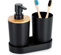 Ensemble d'accessoires de salle de bains Vilde - Distributeur de savon et gobelet - 16,5 x 8,5 x 17,5 cm - Noir