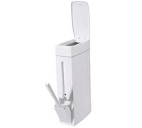 Ensemble de Salle de Bain Dorccsi: Poubelle Rectangulaire 4x8x17 Pouces, Brosse de Toilette, Couvercle Push-on, Blanc, ABS