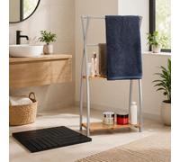 Ensemble de salle de bain en bambou (2 pièces) – Tapis de bain en mosaïque de bambou et porte-serviettes sur pied de 95 cm