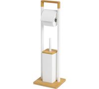Ensemble de salle de bain en bambou avec porte-papier toilette et brosse
