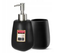 KADAX Lot de 2 pièces en céramique pour salle de bain - Distributeur de savon, gobelet, porte-savon et brosse de toilette (tasse et distributeur noir)