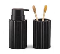 Ensemble de salle de bain en céramique noir mat - Distributeur de savon liquide grande capacité 325 ml + gobelet porte-brosses à dents, accessoires de salle de bain modernes assortis