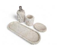 Ensemble de salle de bain en marbre - Gobelet à brosse à dents, distributeur de savon, porte-savon, plateau pour votre oasis de bien-être en pierre naturelle beige