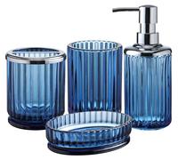 Ensemble de salle de bain en verre bleu, composé de 4 pièces : distributeur de savon, gobelet et autres accessoires