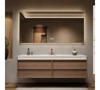 Ensemble de salle de bain flottant de qualité supérieure de 172,7 cm avec miroir LED, désembuage intelligent et ample Sto - En bois assemblé pour salles de bains modernes